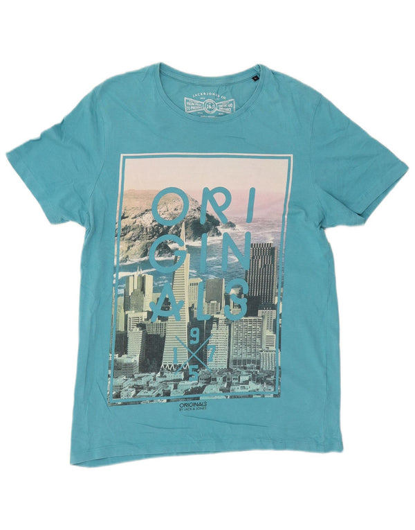 Jack & Jones Herre grafisk T-shirt Top Stor Blå Bomuld