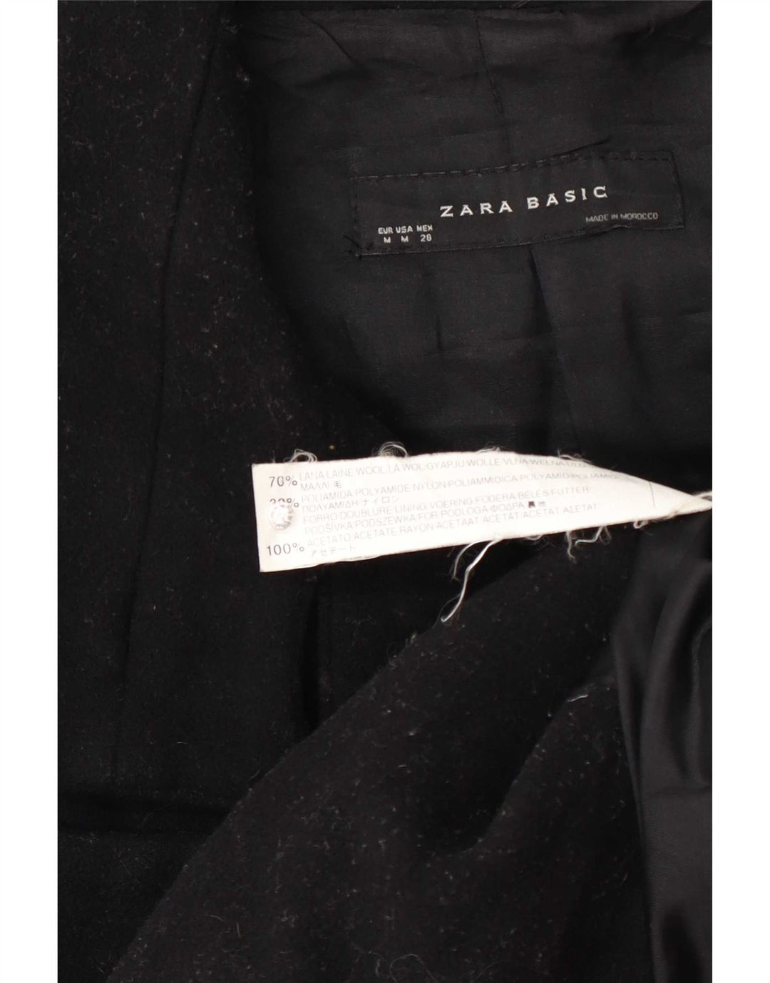 Zara Womens Pea Coat UK 12 Medium Black Wool