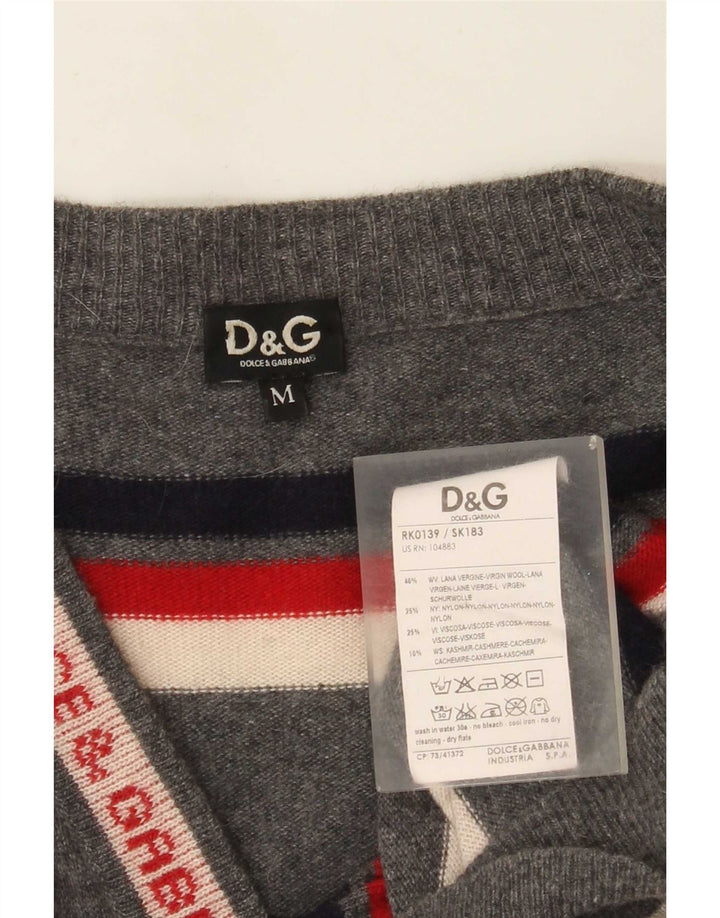 Dolce & Gabbana Herre grafisk cardigan sweater Medium grå stribet uld