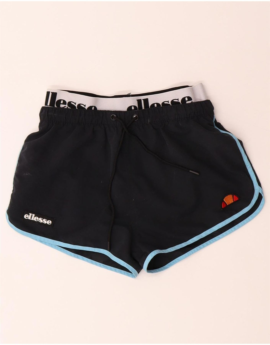 ELLESSE Womens Graphic Sport Shorts UK 8 Small  Navy Blue Polyester