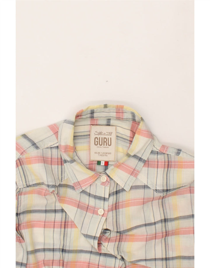 GURU Womens Shirt UK 14 Large White Check Cotton Vintage Guru and Second-Hand Guru from Messina Hembry 
