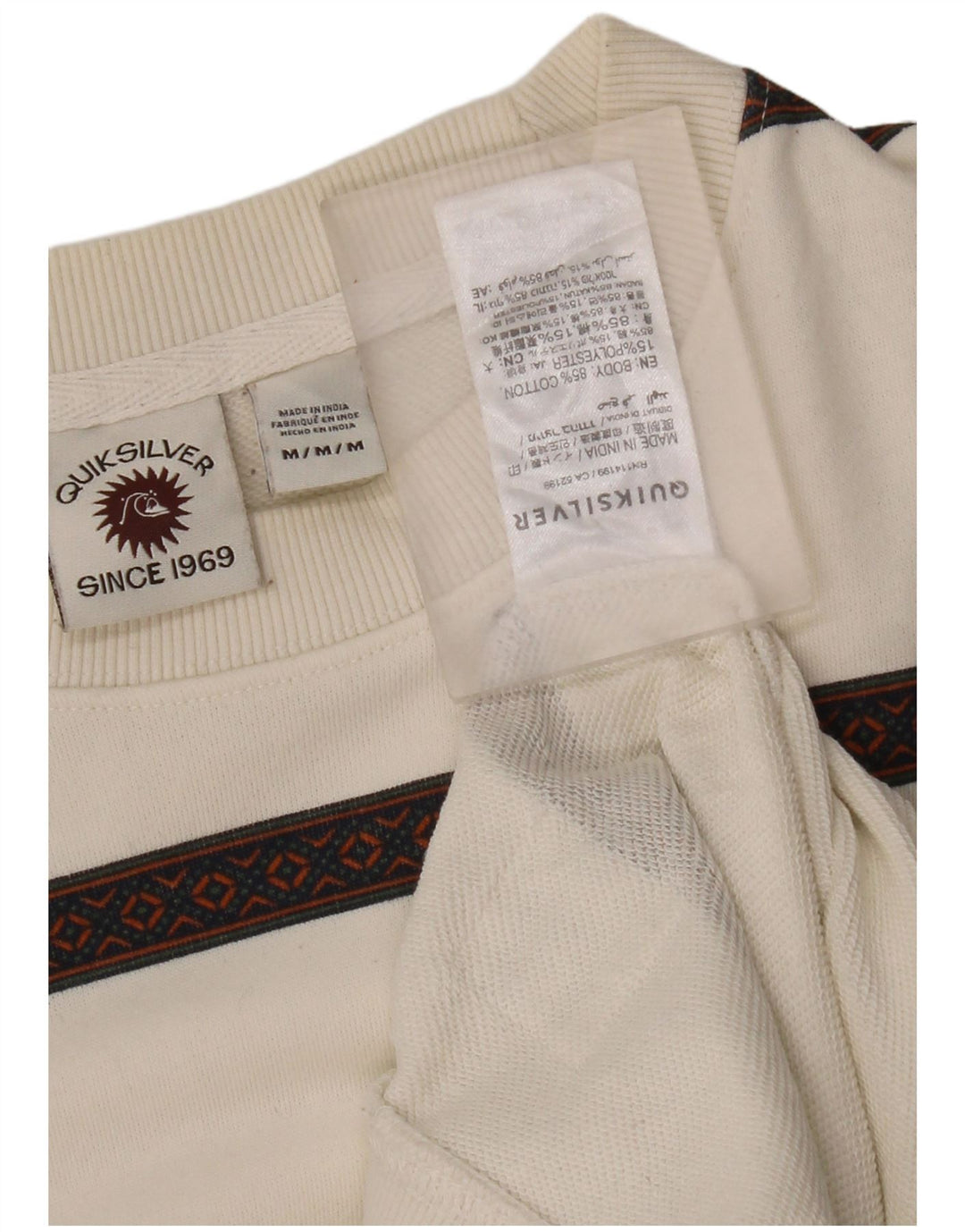 Quiksilver Herre sweatshirt Jumper Medium Hvid Stribet Bomuld