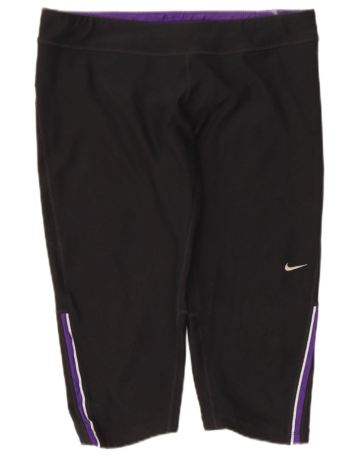 Nike Dame Dri Fit Bermuda Sport Shorts UK 14 Large Black Polyester