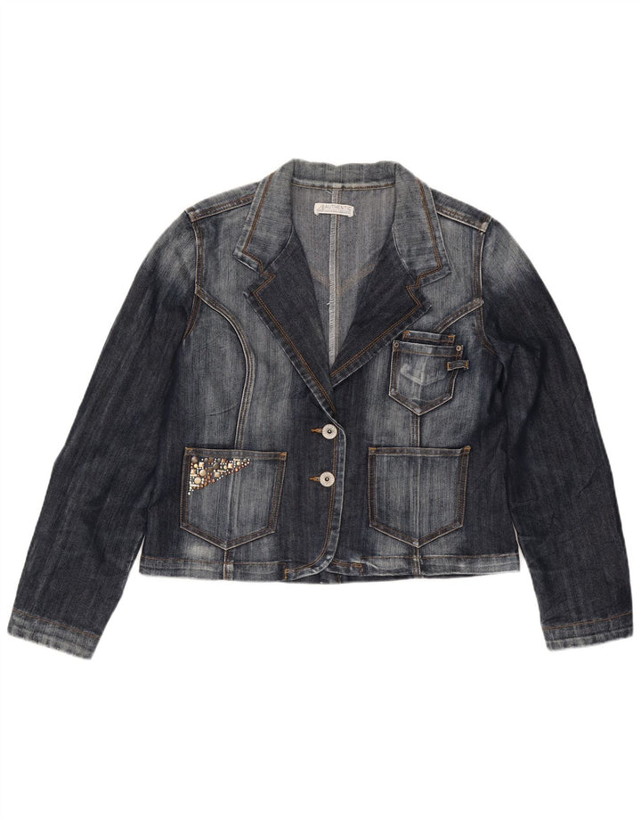 Vintage Dame 2 Button Denim Blazer Jacket UK 14 Medium Navy Blue