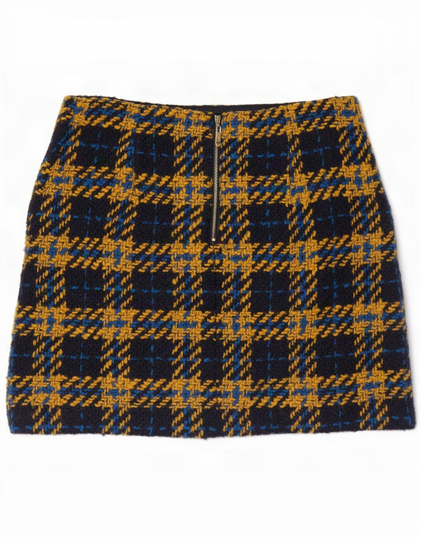 Marks & Spencer Womens Mini Skirt UK 14 Large W32 Navy Blue Check Acrylic