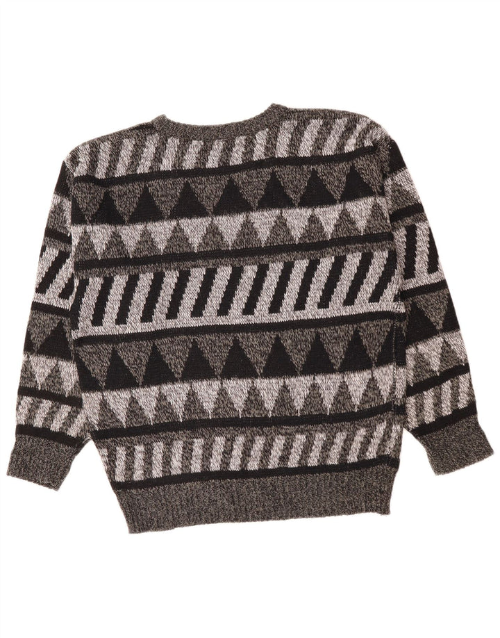 Vintage Herre Crew Neck Jumper Sweater IT 52 Stor Grå Geometrisk