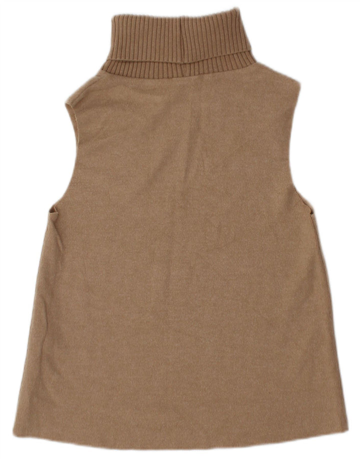 Zara Dame Vest Tank Top UK 10 Lille Brun Bomuld