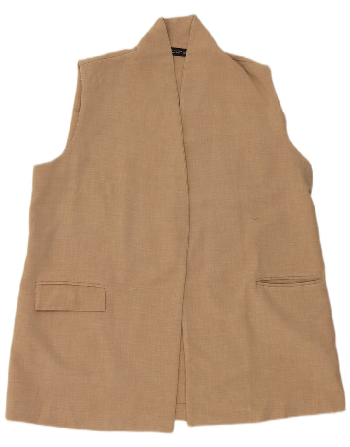 Zara Dame ÅBEN vest UK 16 Stor Beige Polyester