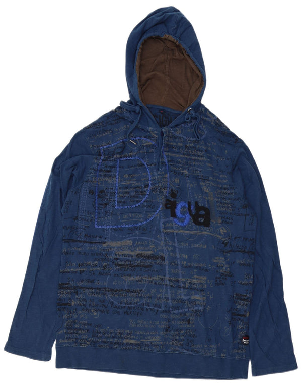 Desigual Herre Hooded Grafisk Top Langærmet XL Blå Bomuld