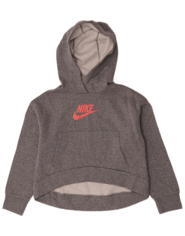 Nike Girls Crop Graphic Hoodie Jumper 8-9 år Lille Grå Bomuld