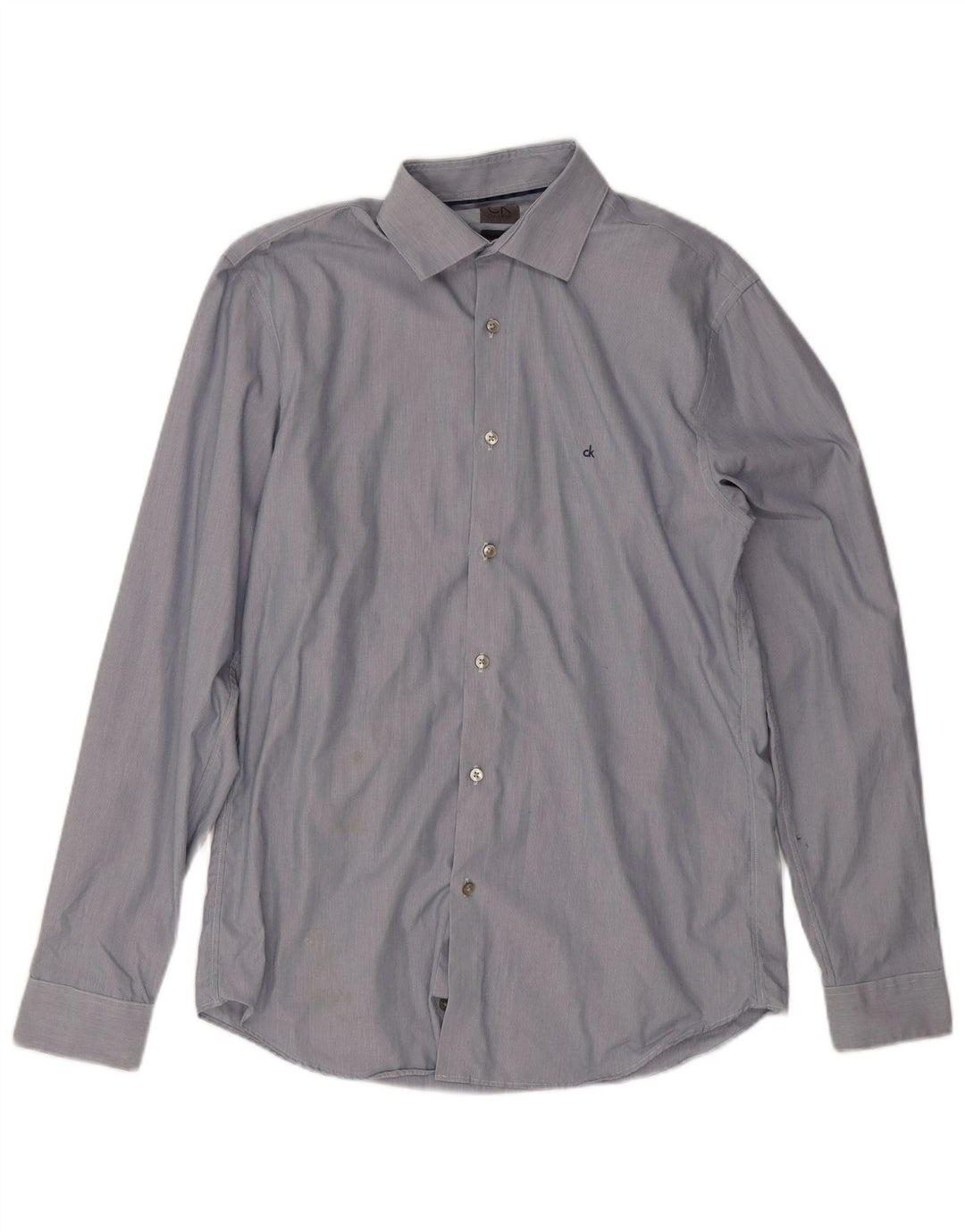 Calvin Klein Herre Tætsiddende Skjorte Størrelse 39 15 1/2 Medium Blå Tynd Stribet