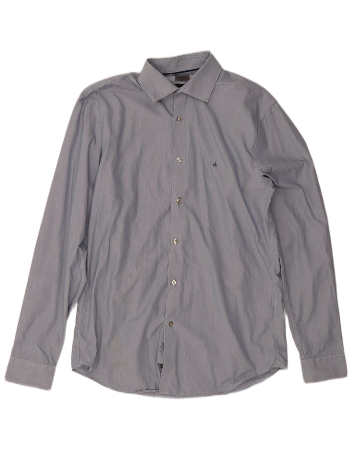 Calvin Klein Herre Tætsiddende Skjorte Størrelse 39 15 1/2 Medium Blå Tynd Stribet