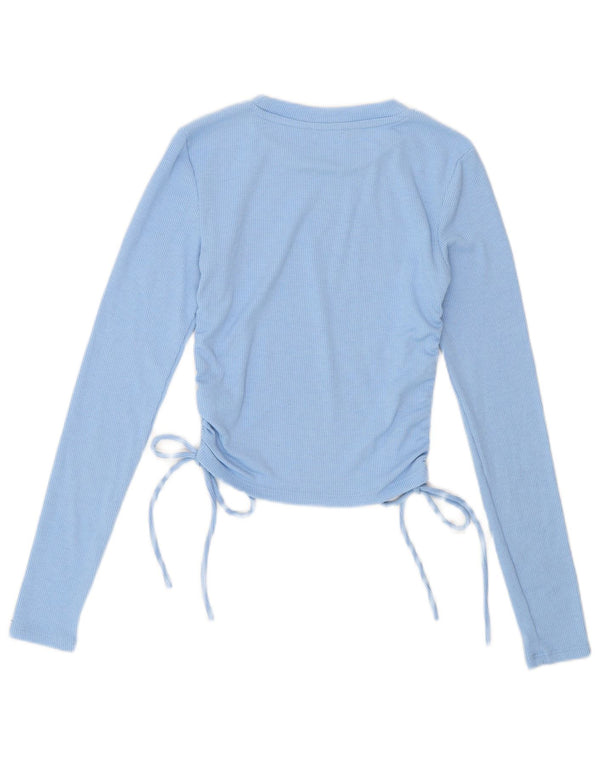 Zara Womens Crop Langærmet Bluse Top UK 8 Small Blue Polyester