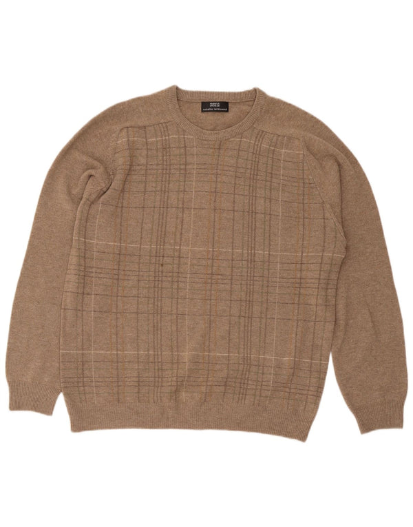 Marks & Spencer Herre sweater med rund hals, medium beige ternet lammeuld