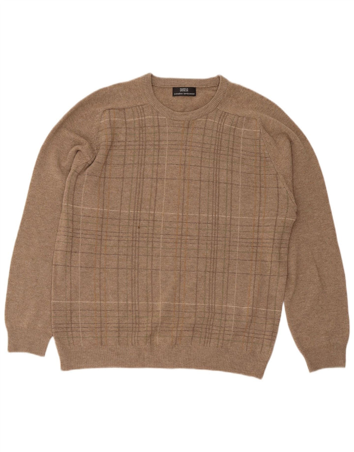 Marks & Spencer Herre sweater med rund hals, medium beige ternet lammeuld