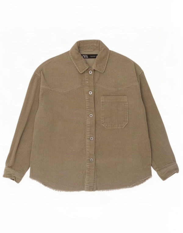 Zara Dame Overshirt Corduroy Skjorte UK 10 Small Khaki Cotton