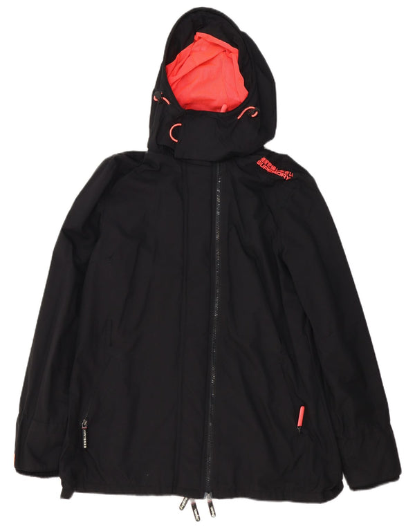 Superdry Womens The Windmac Regnjakke med hætte UK 18 XL Sort Polyester