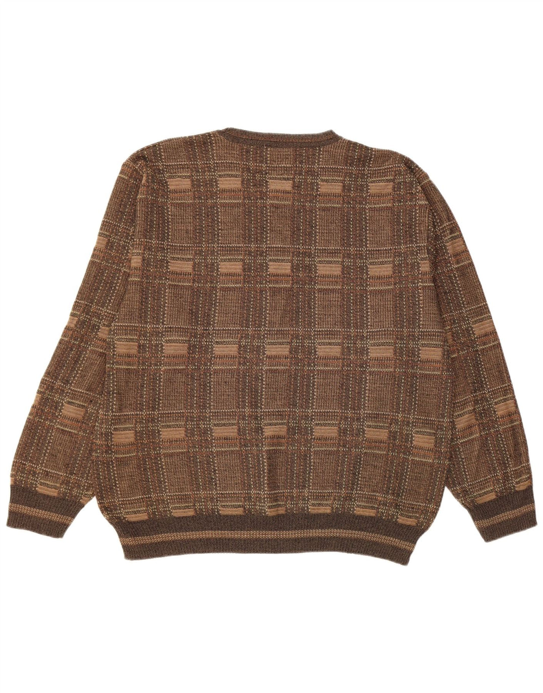 Vintage herre sweater med rund hals, stor brun ternet