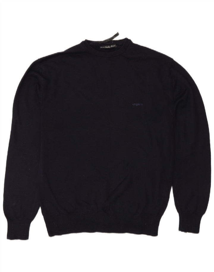 Ungaro Herre Crew Neck Jumper Sweater IT 48 Small Navy Blue Wool