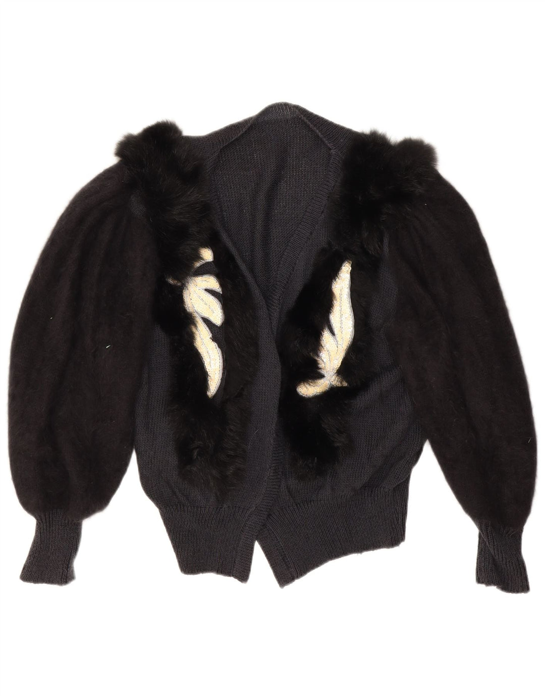 Vintage kvinders abstrakt mønster cardigan sweater UK 14 Large Black