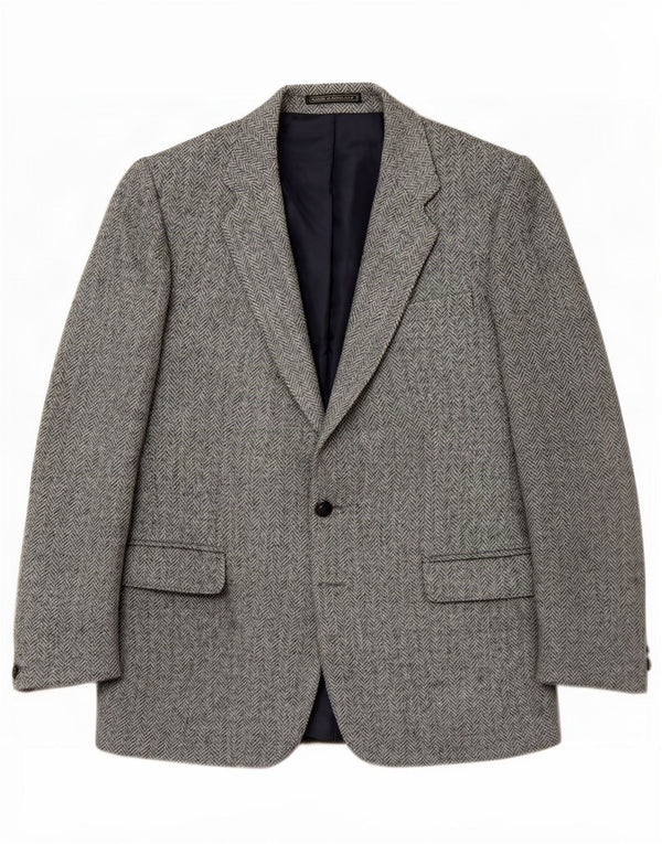 Charles Barker Herre Harris Tweed Blazer Jacket UK 40 Large Blue Herringbone