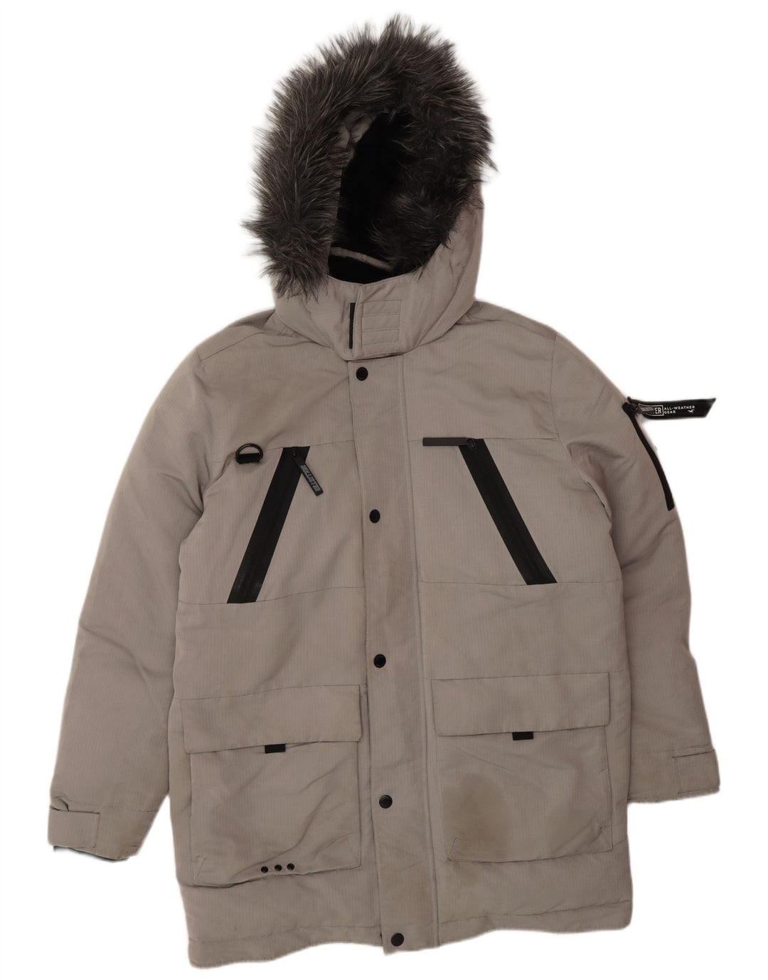 HOLLISTER Herre hættepolstret jakke UK 40 Large Grå Polyester