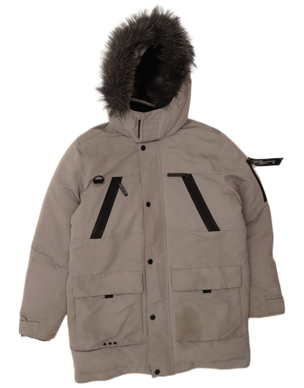 HOLLISTER Herre hættepolstret jakke UK 40 Large Grå Polyester