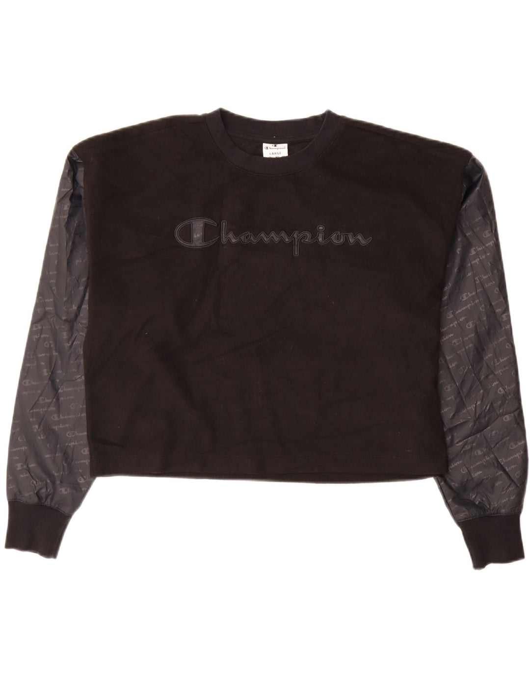 Champion Womens Crop Graphic Sweatshirt Jumper UK 16 Large Black