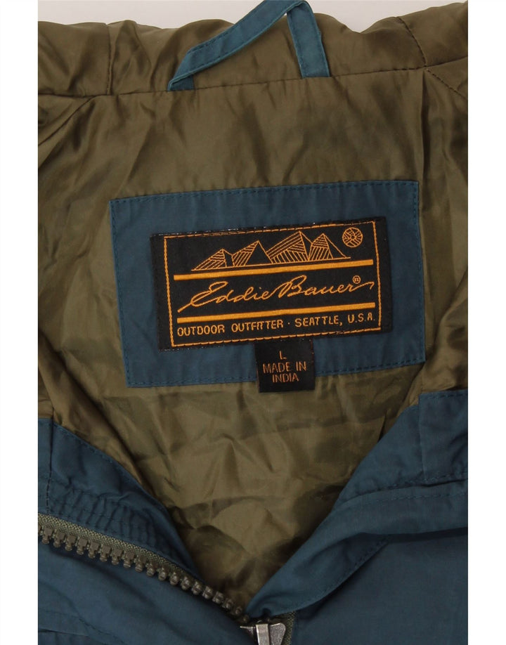 Eddie Bauer Dame Hooded Utility Jacket UK 16 Large Blue Nylon