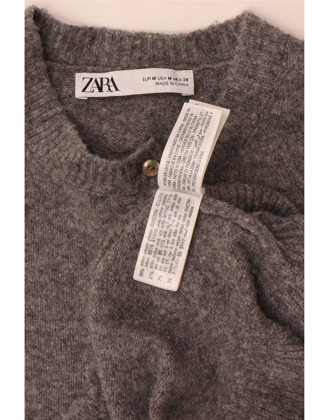 Zara Dame Cardigan Sweater UK 14 Medium Grey Polyester