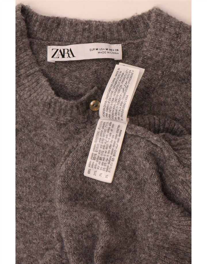 Zara Dame Cardigan Sweater UK 14 Medium Grey Polyester