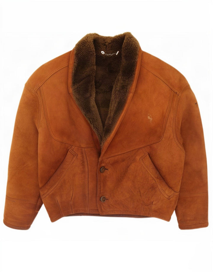 Vintage Herre Shearling Jacket IT 46 Lille Brun
