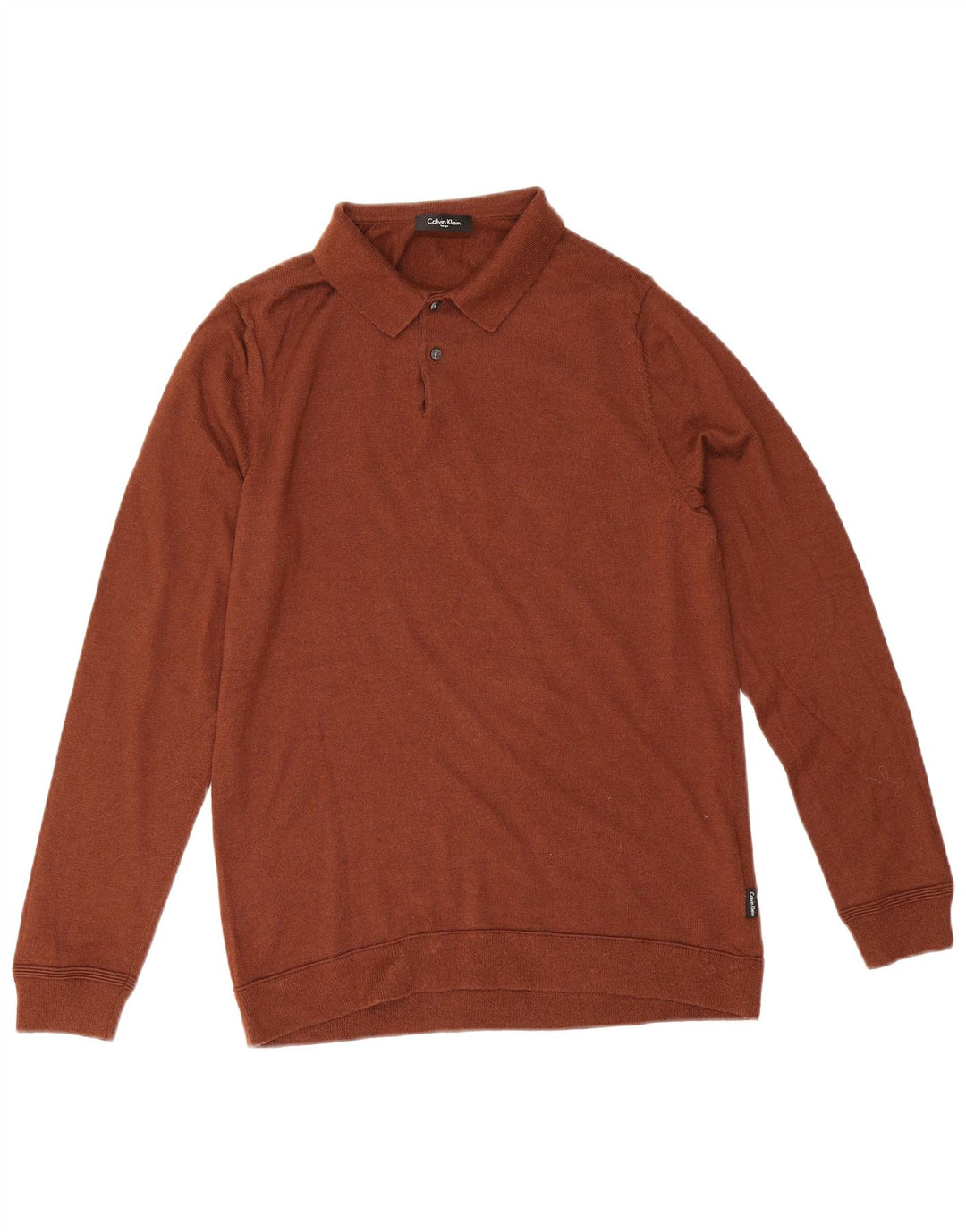 Calvin Klein Herre Polo Neck Jumper Sweater Stor Brun Uld