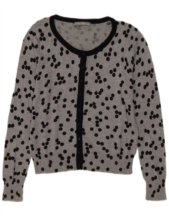 Marks & Spencer Dame Cardigan Sweater UK 10 Small Grey Polka Dot
