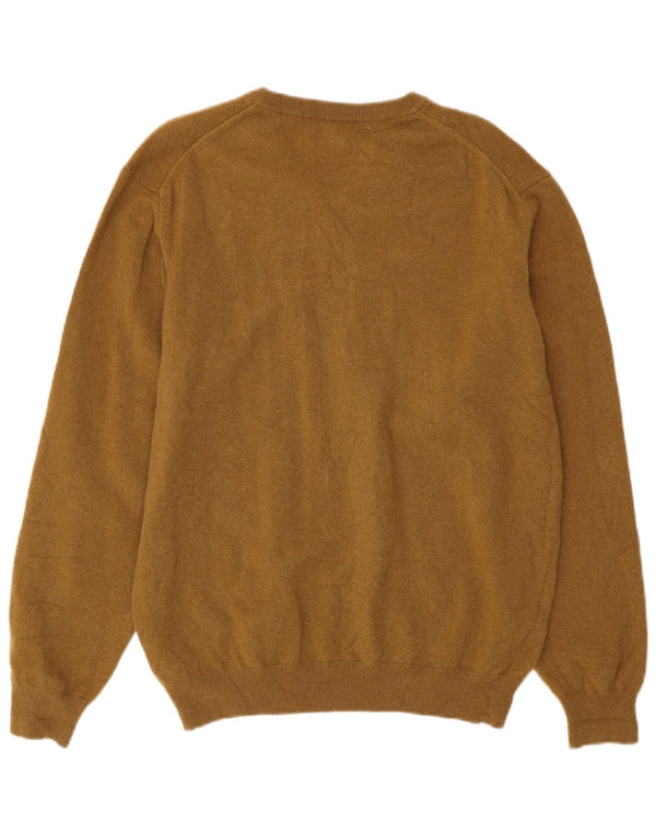 GANT Mens V-Neck Jumper Sweater XL Khaki Lambswool