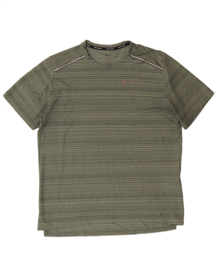 Nike Dri Fit T-shirt til mænd, stor grøn stribet polyester