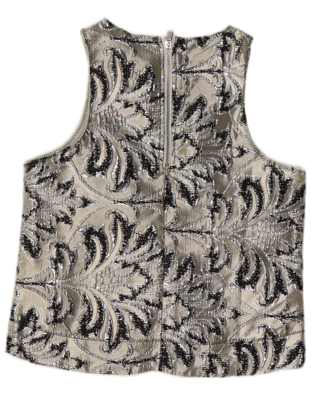 Vintage Dame ærmeløs bluse Top UK 10 Small Grå Paisley Polyester