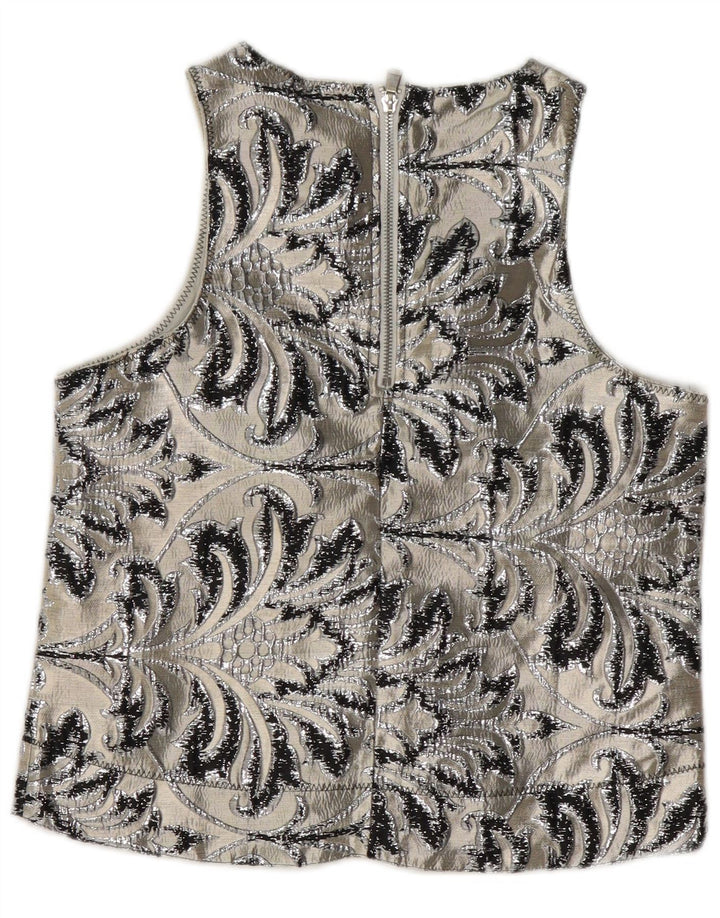 Vintage Dame ærmeløs bluse Top UK 10 Small Grå Paisley Polyester