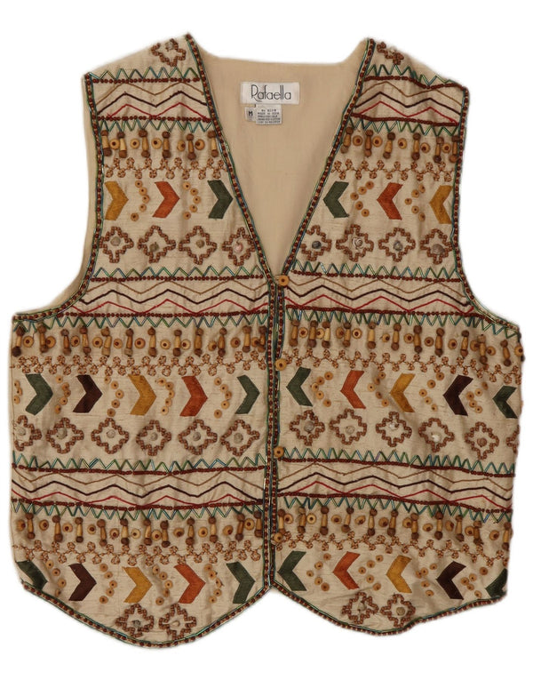 Vintage damevest UK 14 Medium Beige Geometrisk Silke