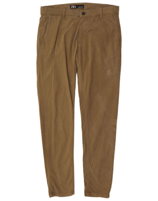 Zara Herre Slim Chino Bukser EU 42 Large W32 L30 Khaki Bomuld