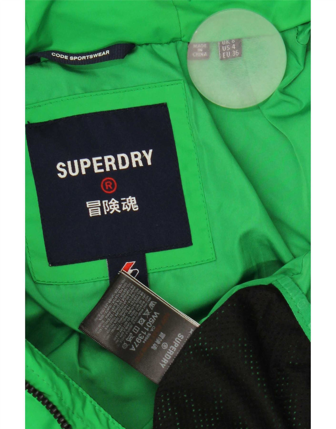 Superdry Polstret hættejakke til kvinder UK 8 Lille grøn polyester