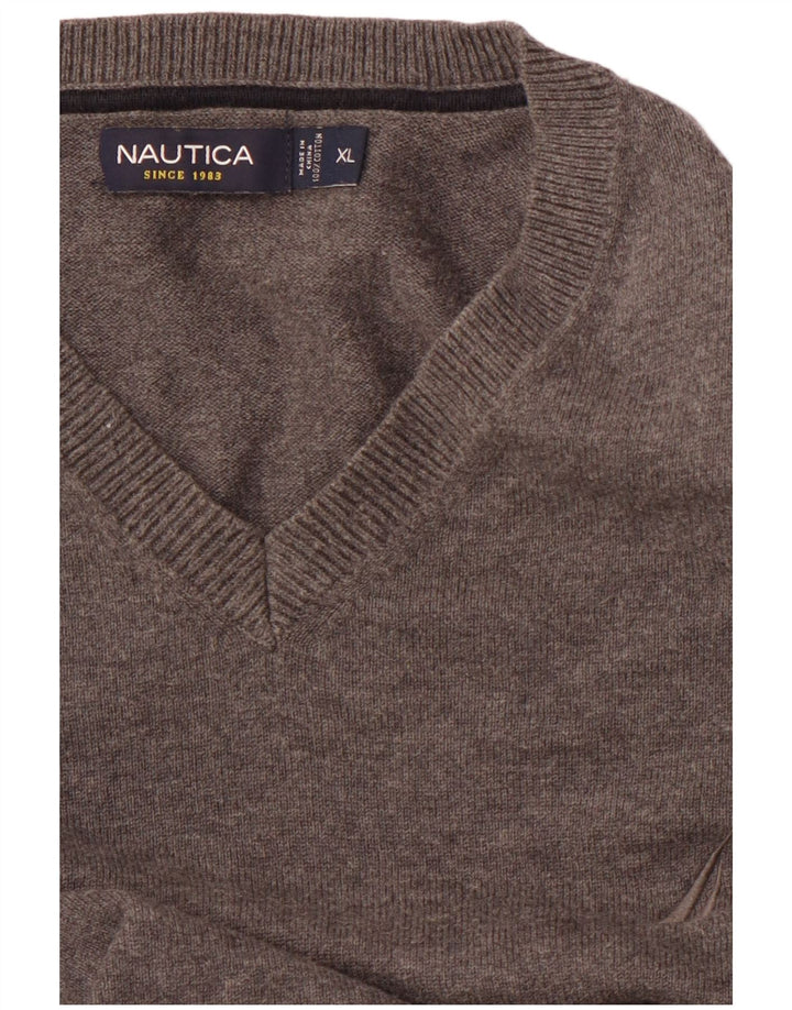 NAUTICA Herre V-hals sweater XL Grå Bomuld