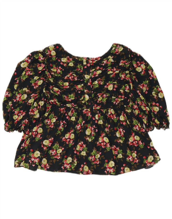 Zara Womens Crop Bluse Top UK 12 Medium Black Floral