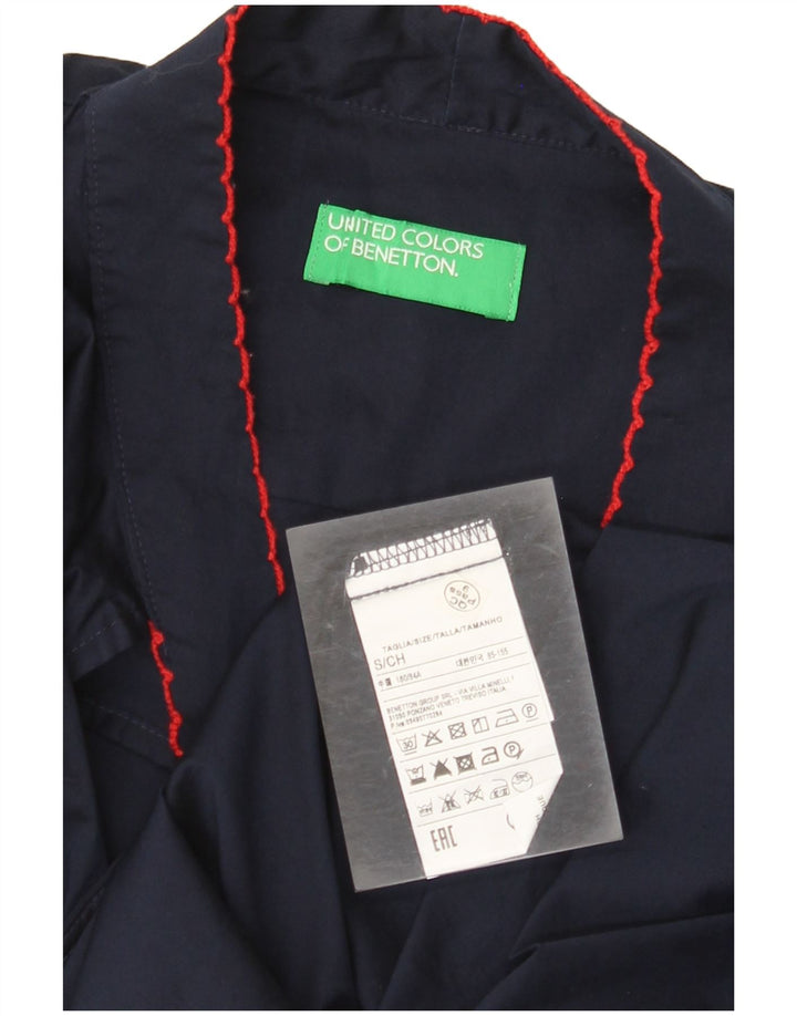 BENETTON Dame Front Tie Langærmet Bluse Top UK 10 Small Navy Blue
