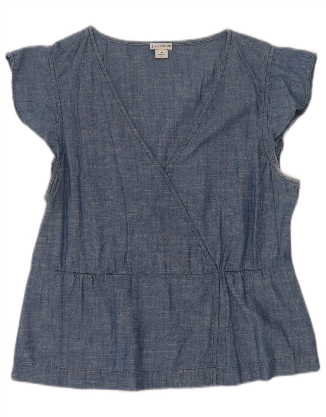 J. CREW Damebluse Top UK 14 Stor Blå Bomuld
