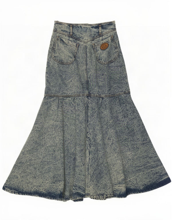 Vintage Dame Denim Højtaljet Havfrue Nederdel IT 42 Medium W26 Blå Bomuld