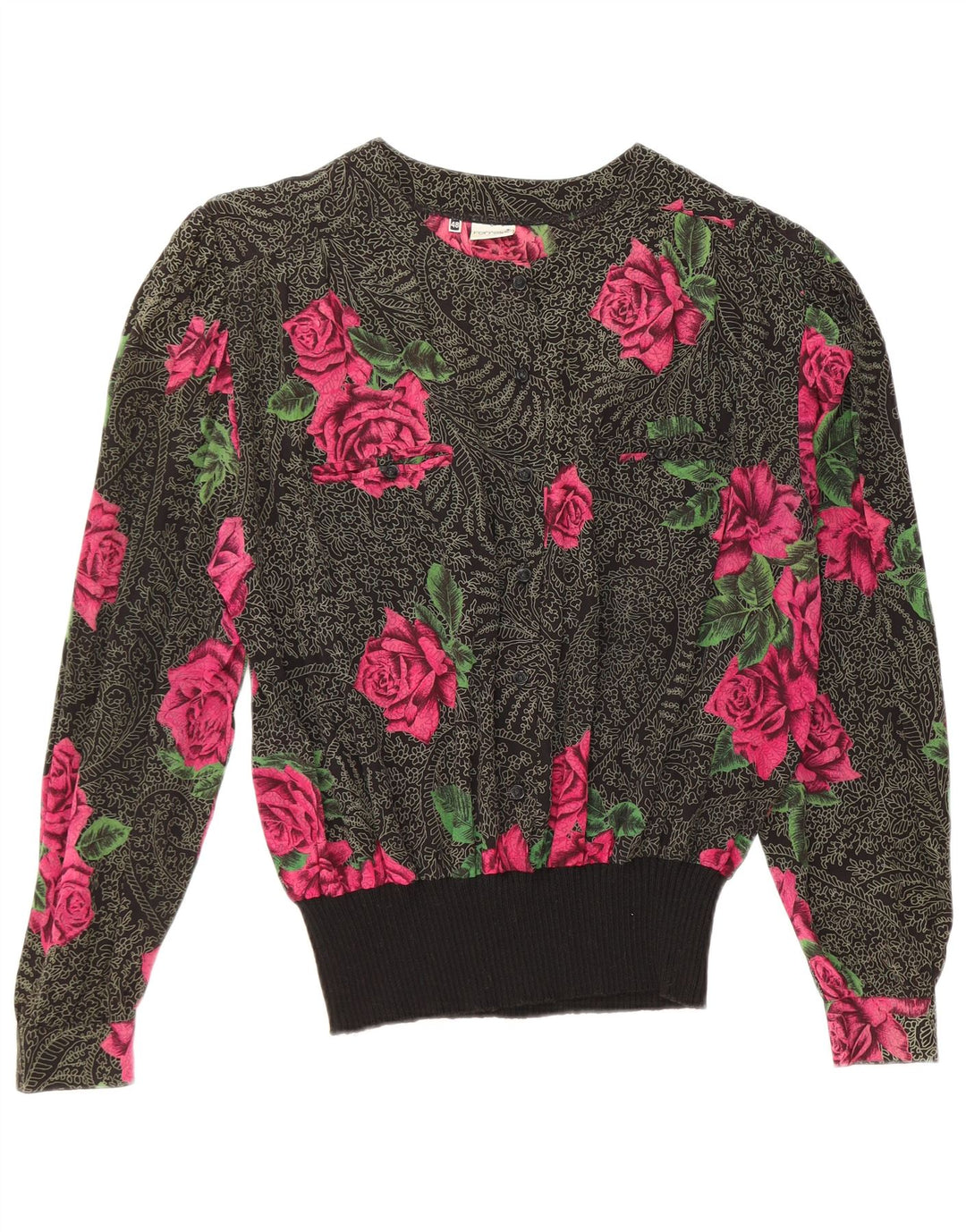 FERRETTI Dame Langærmet Bluse Top IT 48 XL Sort Floral Silke