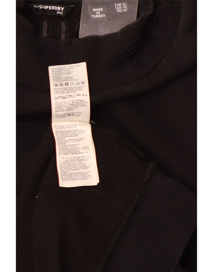 SUPERDRY Dame Grafisk Sweatshirt Jumper Dress UK 14 Stor sort bomuld