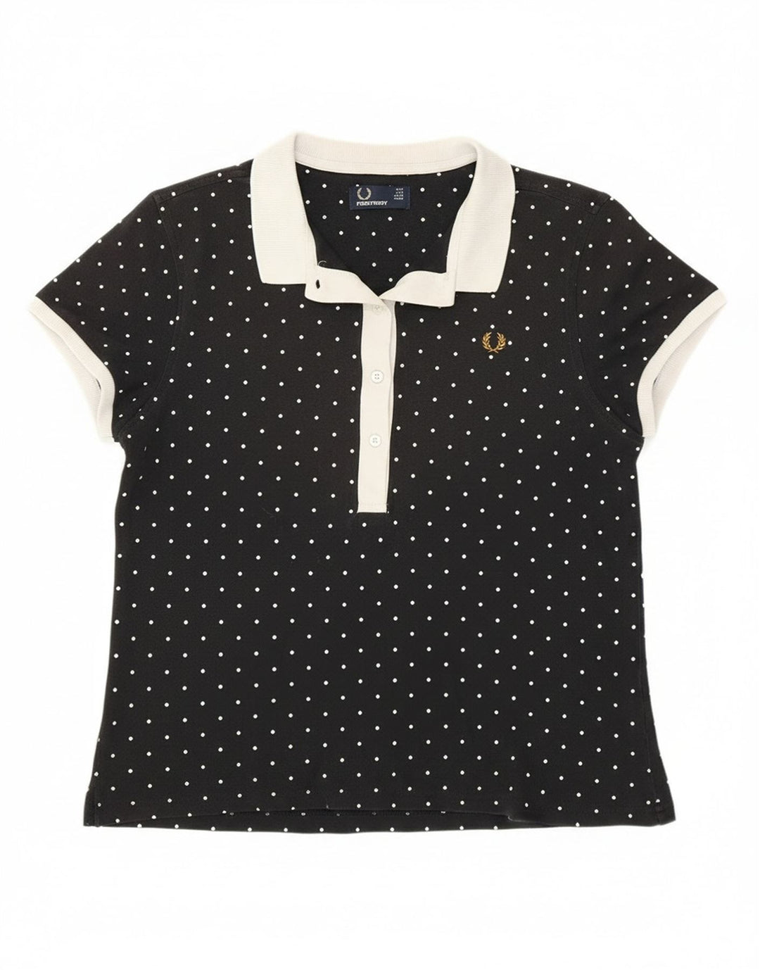 Fred Perry Dame Polo Shirt UK 14 Stor sort plettet bomuld