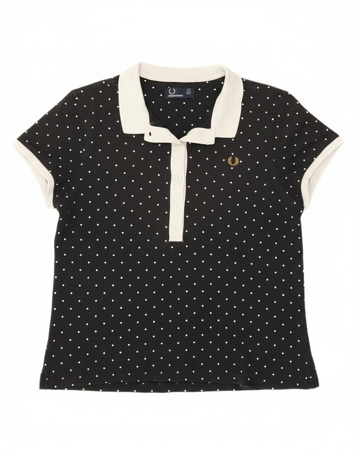 Fred Perry Dame Polo Shirt UK 14 Stor sort plettet bomuld